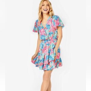 Lilly Pulitzer Dress Womens Sz 2 Maryanne Flutter Sleeve Luscious Lions Ruffle